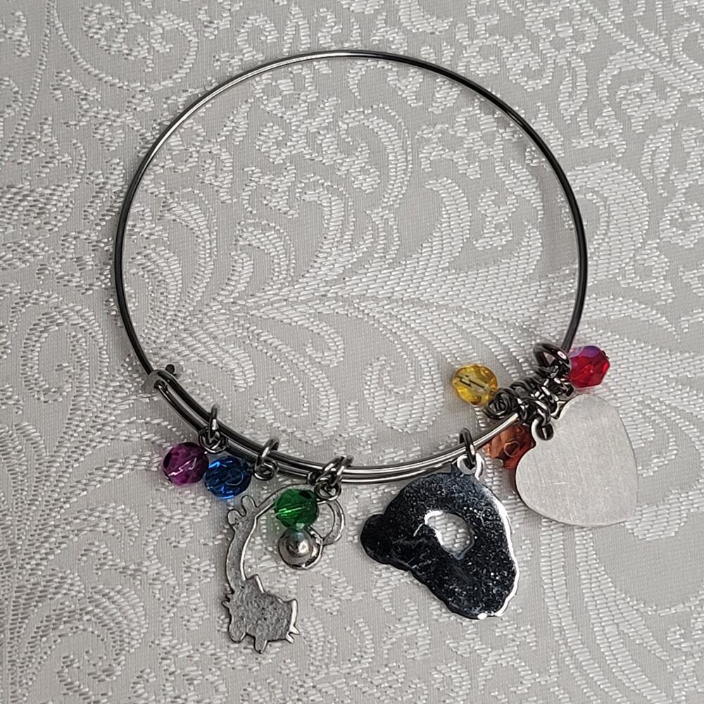 Rainbow Bridge cat women's charm bracelet silver tone multicolor tribute loss - Picture 2 of 5